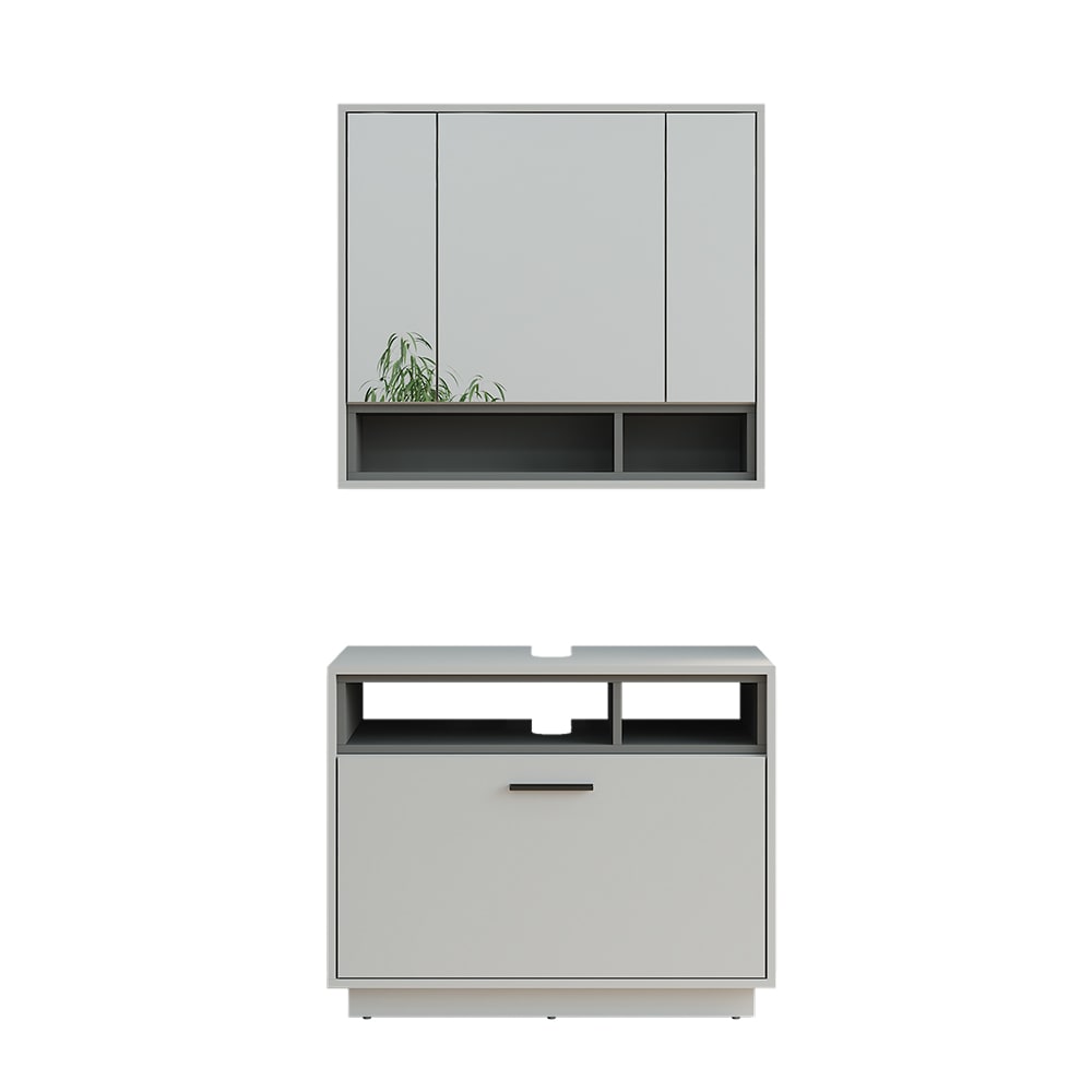Vicco Badmöbel-Set 2-teilig Grau/Anthrazit 80x64cm style modern Grau Spanplatte
