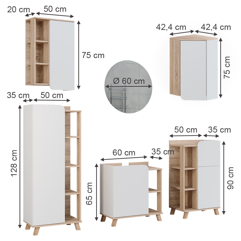 Badmöbel-Set 6-teilig Sonoma/Weiß 60x65cm - Maisons Du Monde