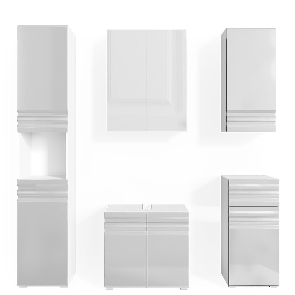 Vicco Badmöbel-Set 5-teilig Weiß Hochglanz 60x56cm style modern Weiß Spanplatte