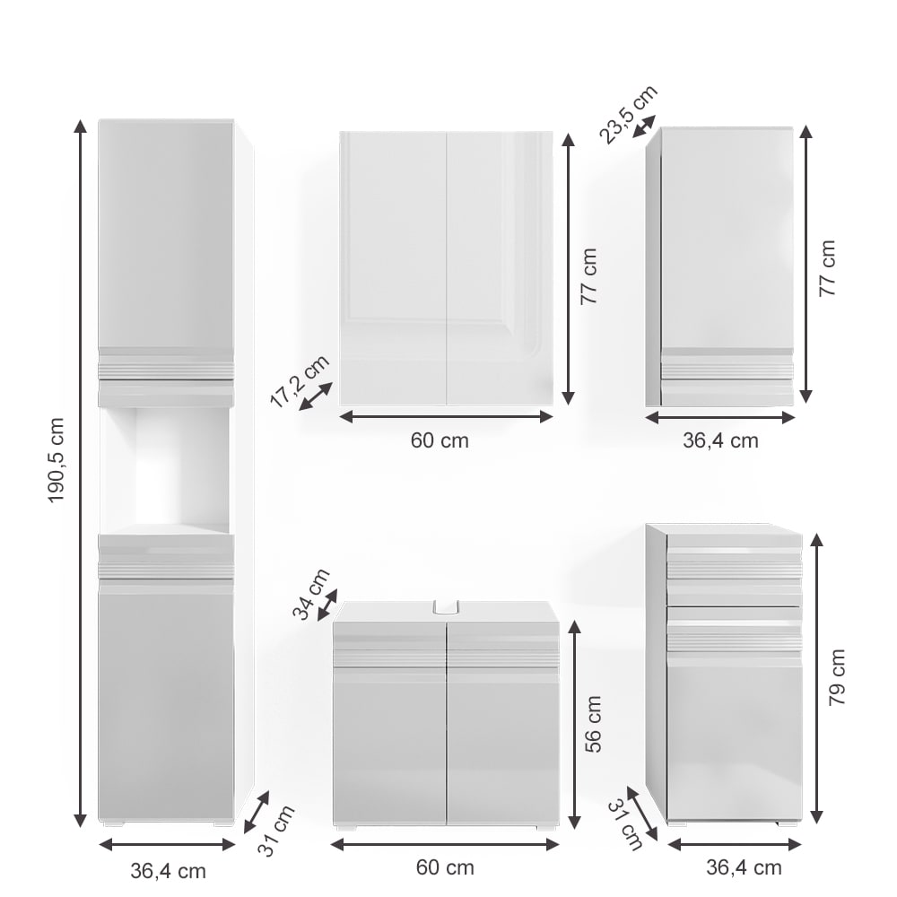 Badmöbel-Set 5-teilig Weiß Hochglanz 60x56cm - Maisons Du Monde