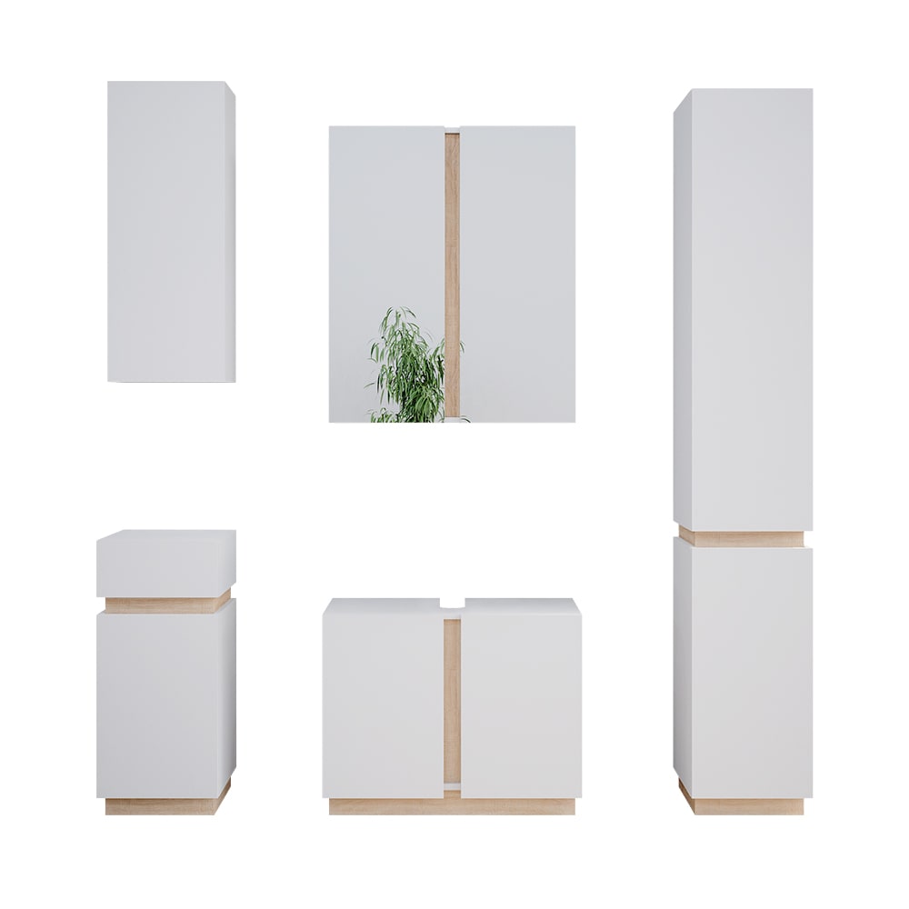 Vicco Badmöbel-Set 5-teilig Weiß 70x55.5cm style modern Weiß Spanplatte
