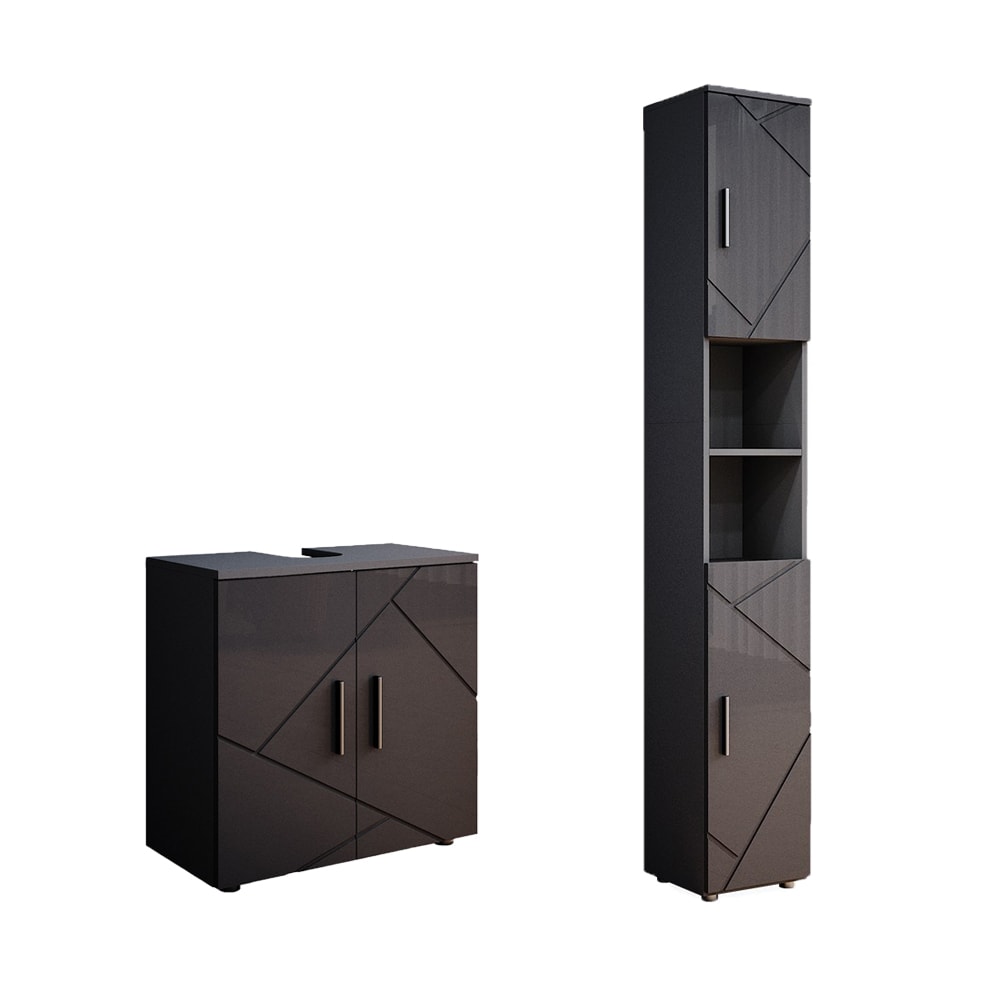 Vicco Badmöbel-Set 2-teilig Anthrazit Hochglanz 60x59cm style modern Schwarz Spanplatte