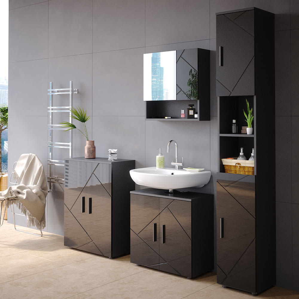 Badmöbel-Set 2-teilig Anthrazit Hochglanz 60x59cm - Maisons Du