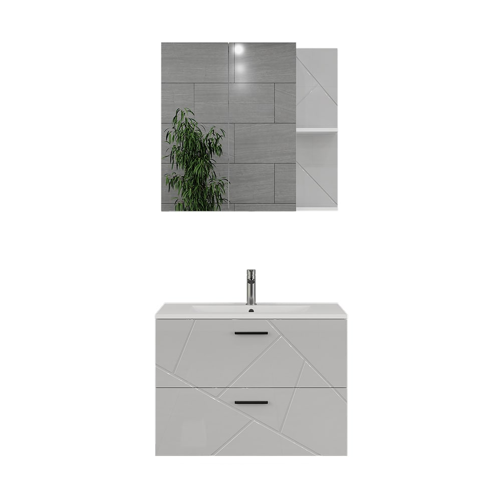 Vicco Badmöbel-Set 3-teilig Weiß/Weiß Hochglanz 80x57cm style modern Weiß Spanplatte