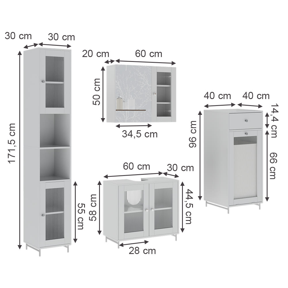 Badmöbel-Set 4-teilig Weiß 60x58cm - Maisons Du Monde