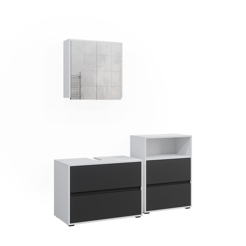Vicco Badmöbel-Set 3-teilig Weiß/Anthrazit 80x58.2cm style modern Weiß Spanplatte