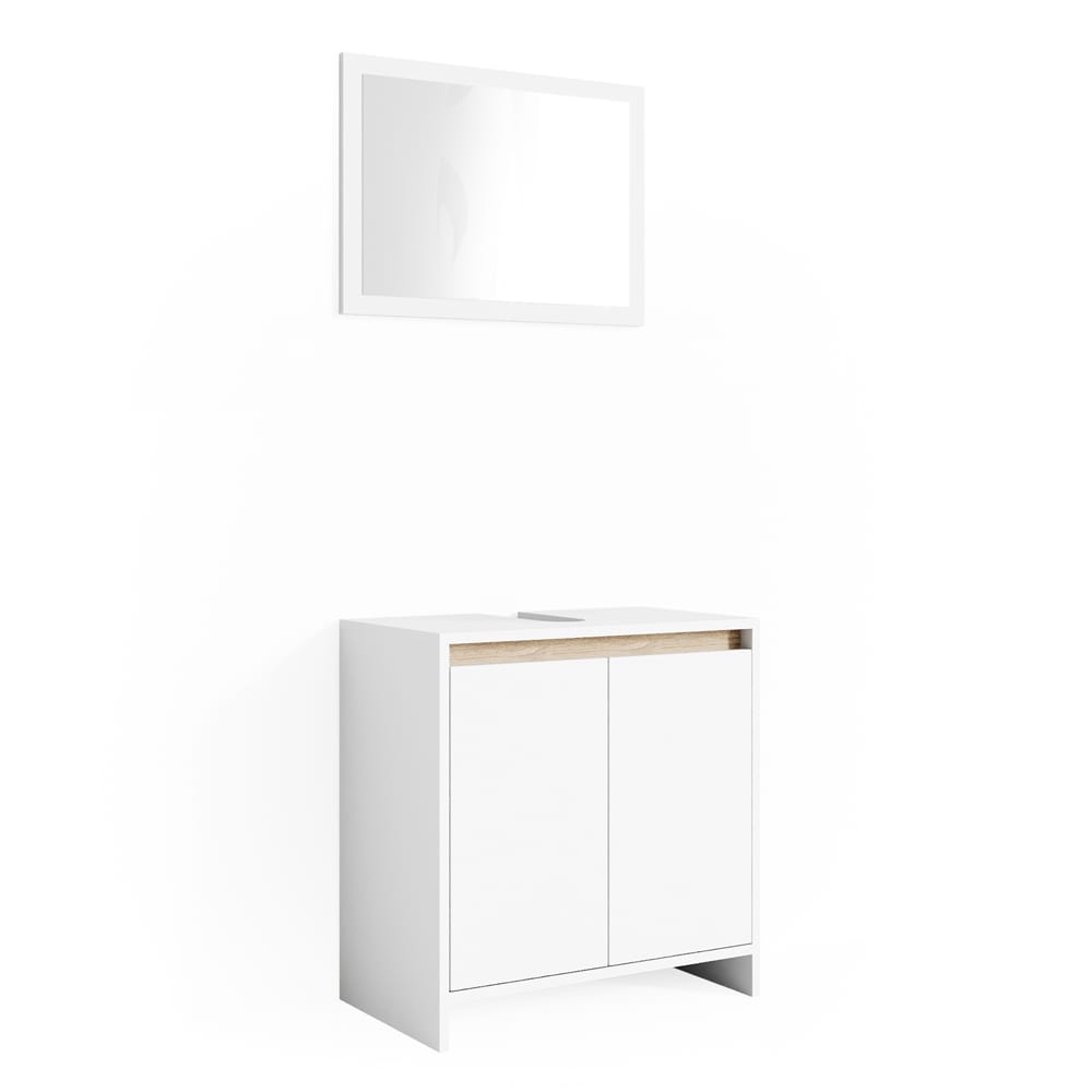 Vicco Badmöbel-Set 2-teilig Weiß/Sonoma 60x60cm style modern Weiß Spanplatte