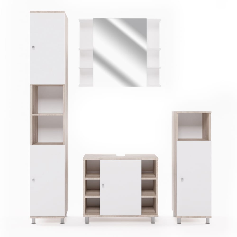 Vicco Badmöbel-Set 4-teilig Sonoma/Weiß 60x54cm style modern Braun Spanplatte