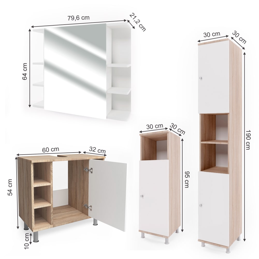 Badmöbel-Set 4-teilig Sonoma/Weiß 60x54cm - Maisons Du Monde