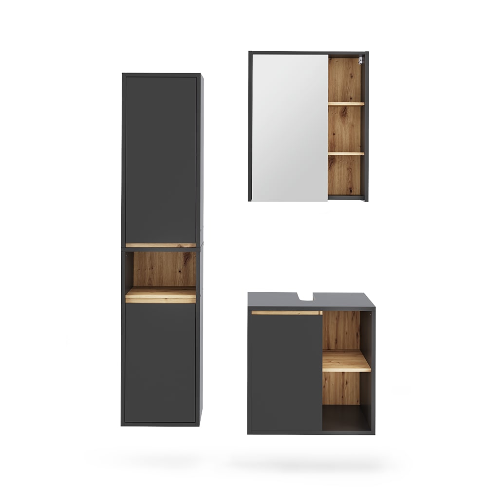Vicco Badmöbel-Set 3-teilig Grau/Artisan-Eiche 60x60cm style modern Grau Spanplatte
