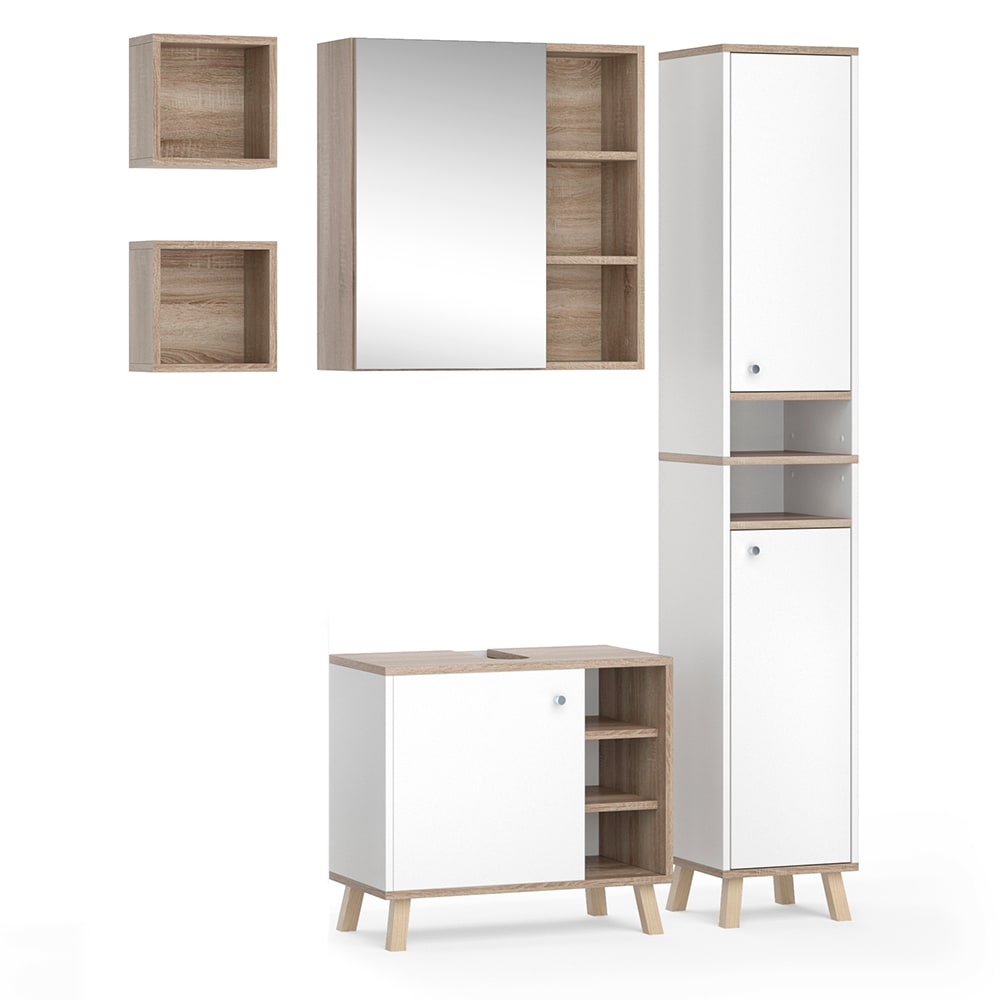 Vicco Badmöbel-Set 5-teilig Weiß 60x54cm style modern Weiß Spanplatte