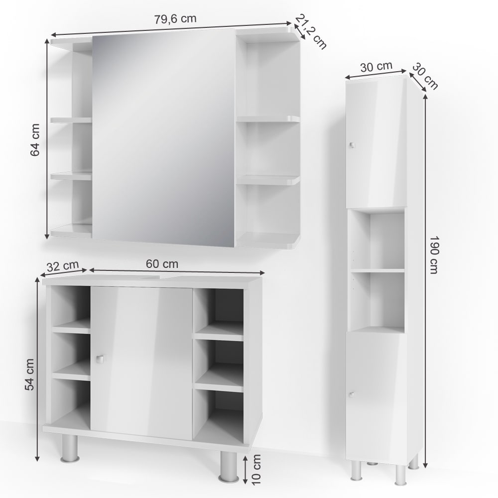 Badmöbel-Set 3-teilig Weiß Hochglanz 60x54cm - Maisons Du Monde