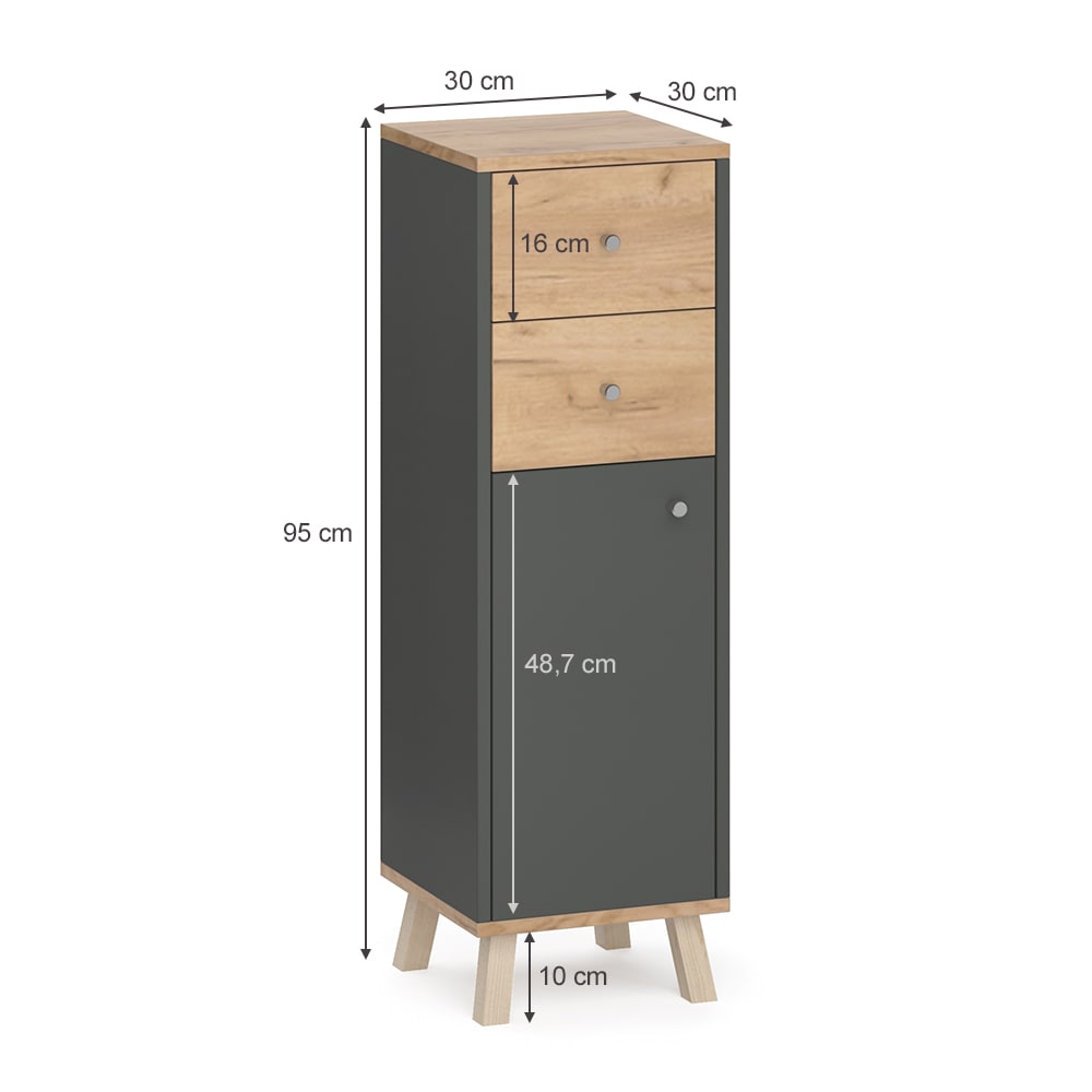 Midischrank mit Schubladen, Anthrazit 30 x 95cm - Maisons Du