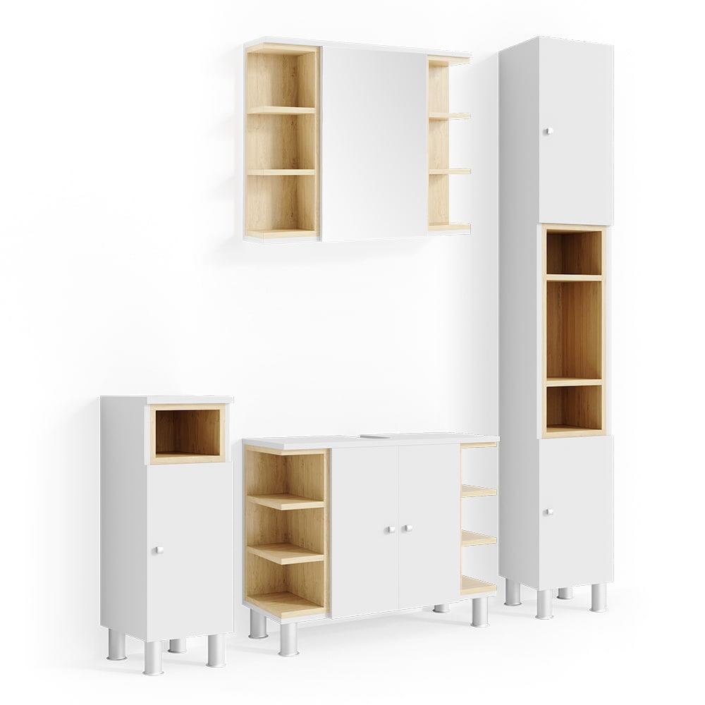 Vicco Badmöbel-Set 4-teilig Weiß 80x64cm style modern Weiß Spanplatte