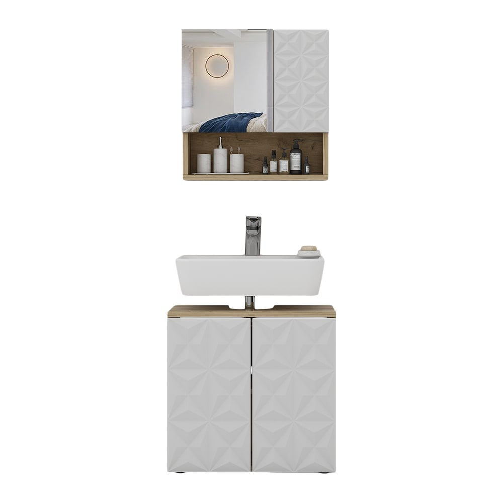 Vicco Badmöbel-Set 2-teilig Weiß 60x57cm style modern Weiß Spanplatte