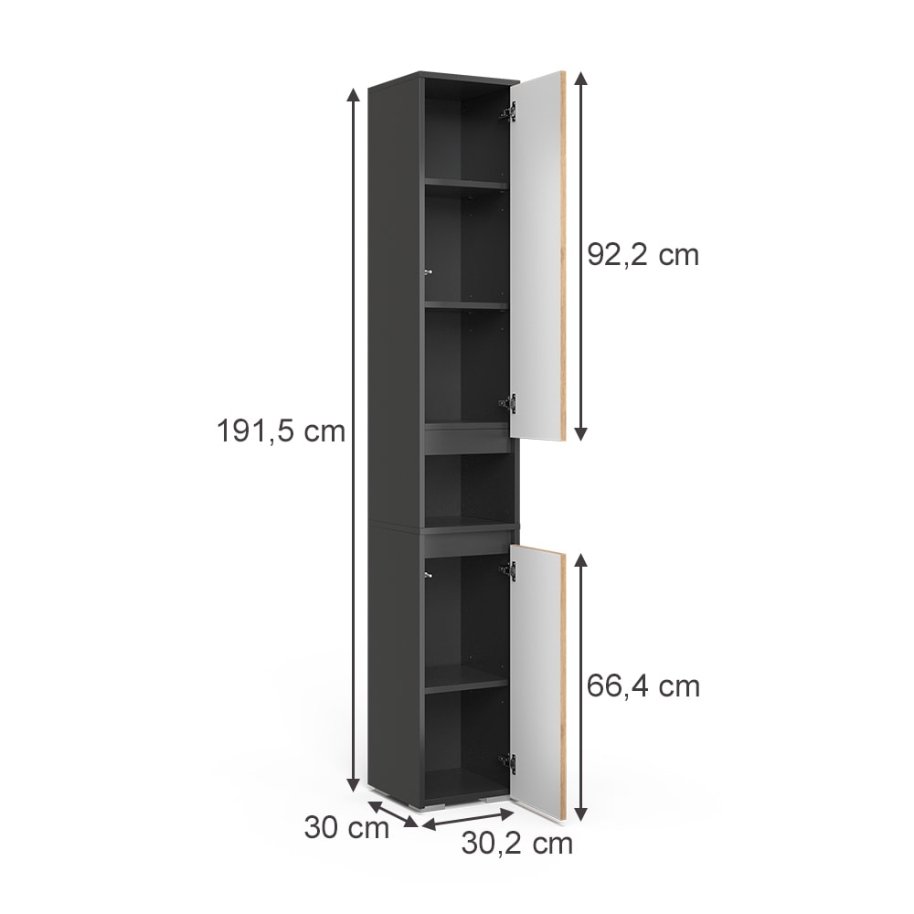 Badschrank mit 2 Türen Anthrazit/Artisan 30.2x191.5cm - Maisons
