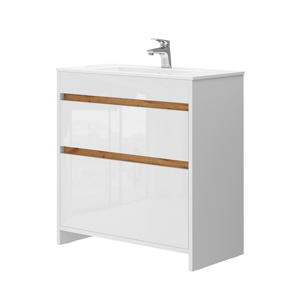 Vicco Badmöbel Set 2 Teile, Unterschrank 80 cm, Weiß 80 x 81.9cm style modern Weiß Spanplatte