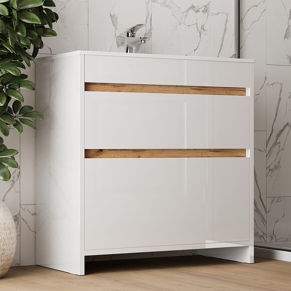 Badmöbel Set 2 Teile, Unterschrank 80 cm, Weiß 80 x 81.9cm -