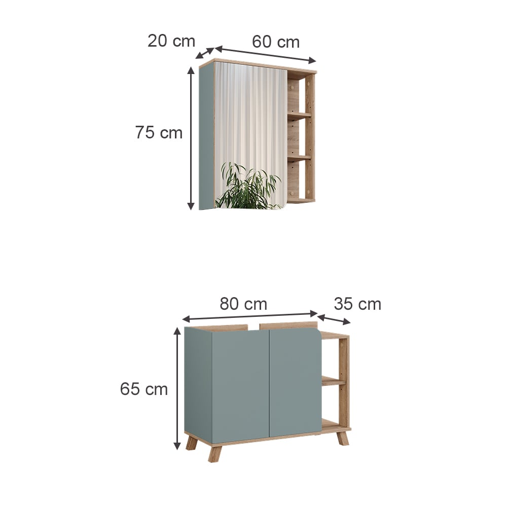 Badmöbel-Set 2-teilig Sonoma/Blau 80x65cm - Maisons Du Monde