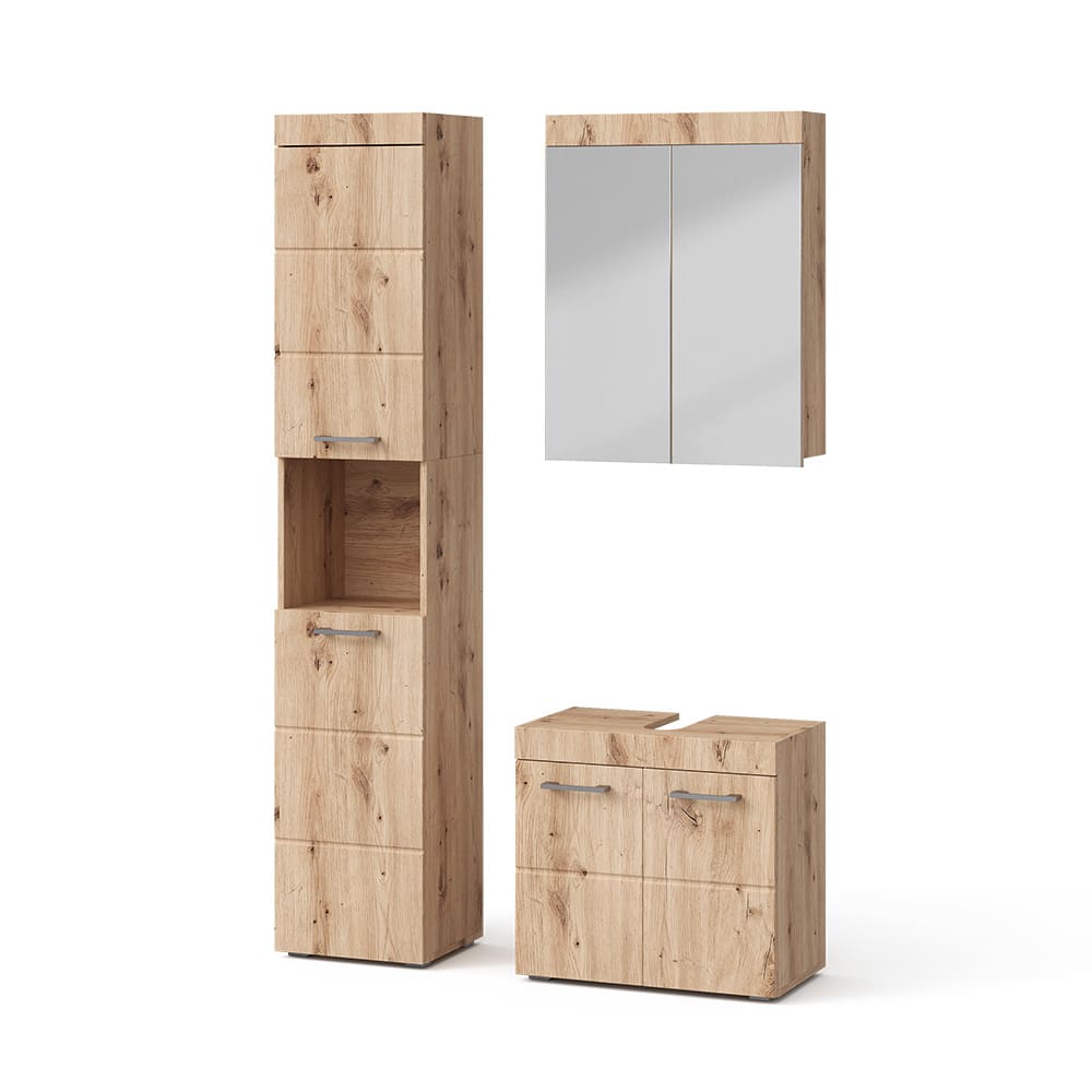 Vicco Badmöbel-Set 3-teilig Eiche Wotan 60x56cm style modern Braun Spanplatte