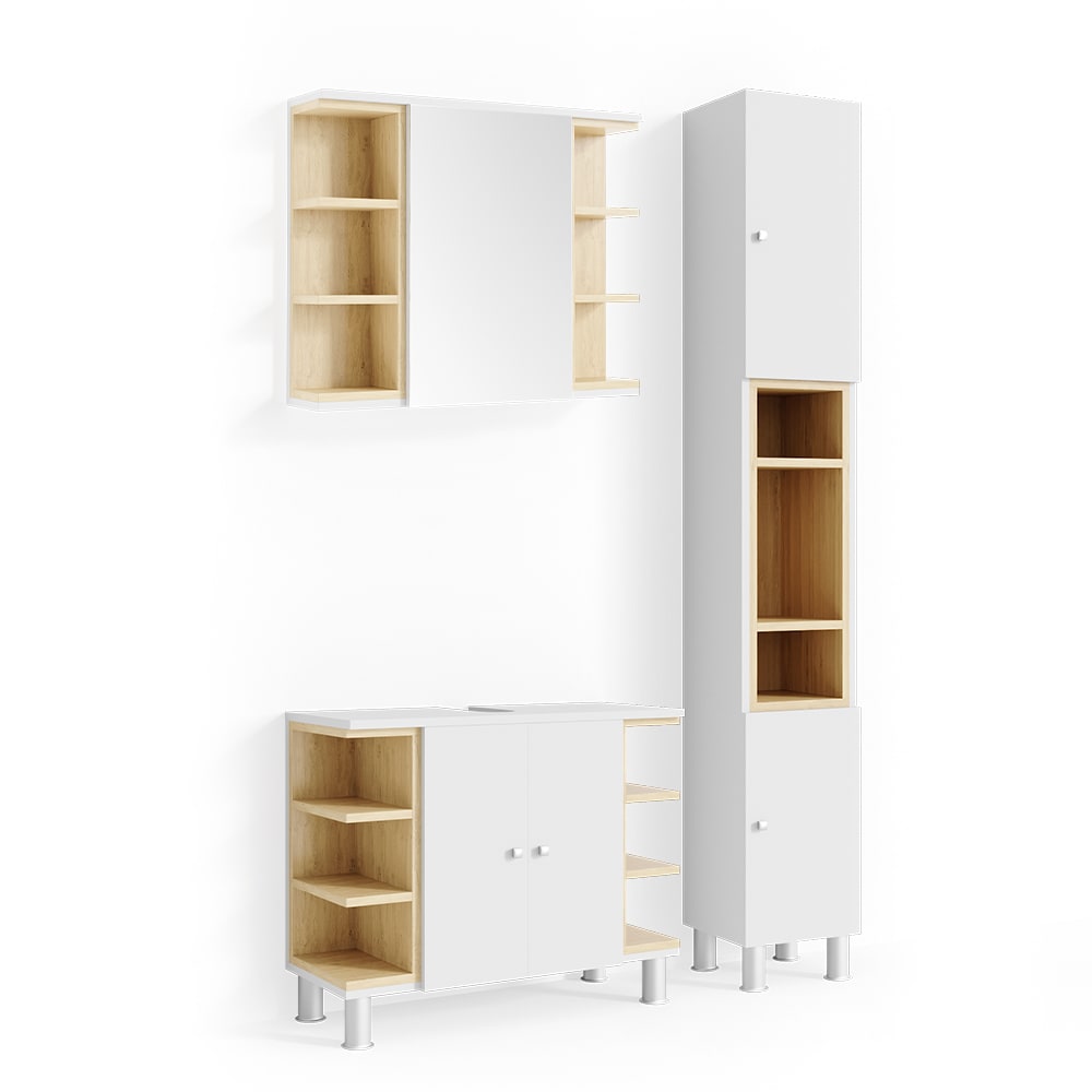 Vicco Badmöbel-Set 3-teilig Weiß 80x64cm style modern Weiß Spanplatte