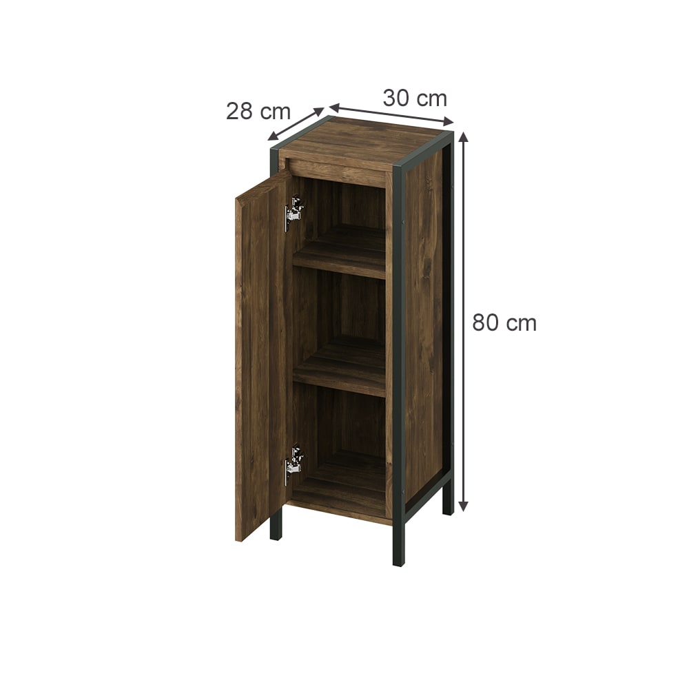 Midischrank mit 3 Fächern Eiche/Schwarz 30x80cm - Maisons Du