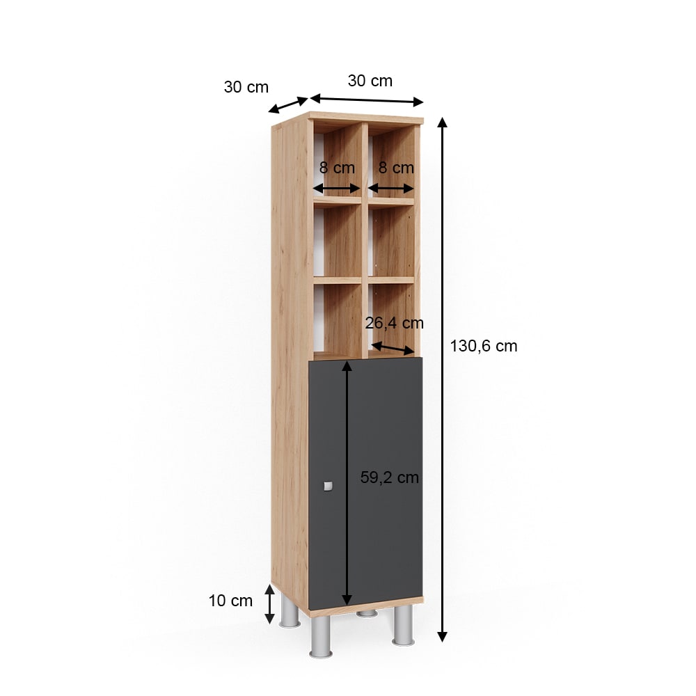Midischrank große Tür, Anthrazit 30 x 130.6cm - Maisons Du Monde