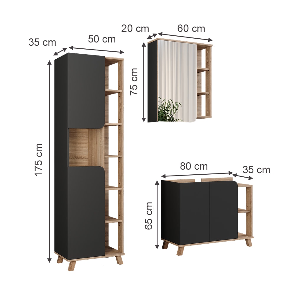 Badmöbel-Set 3-teilig Sonoma/Anthrazit 80x65cm - Maisons Du Monde