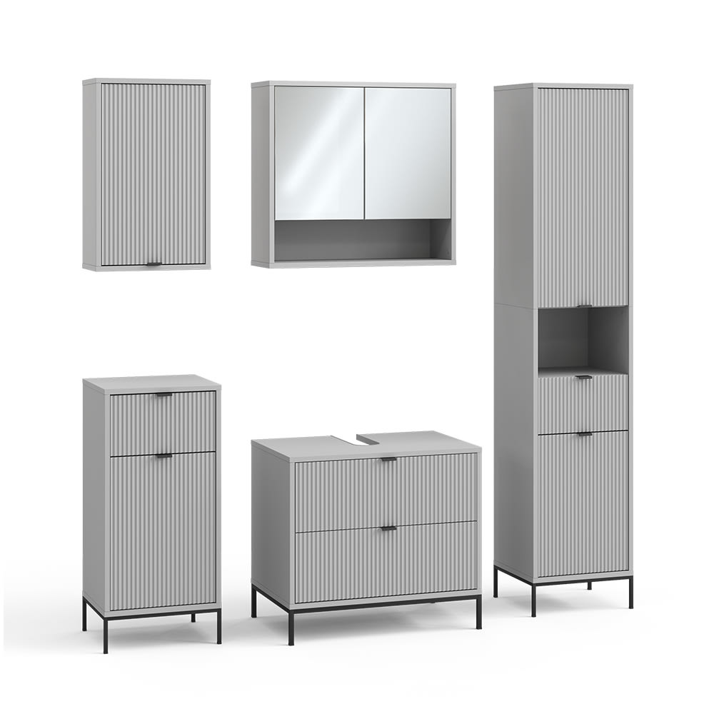 Vicco Badmöbel-Set 5-teilig Grau 70x63cm style modern Grau Spanplatte