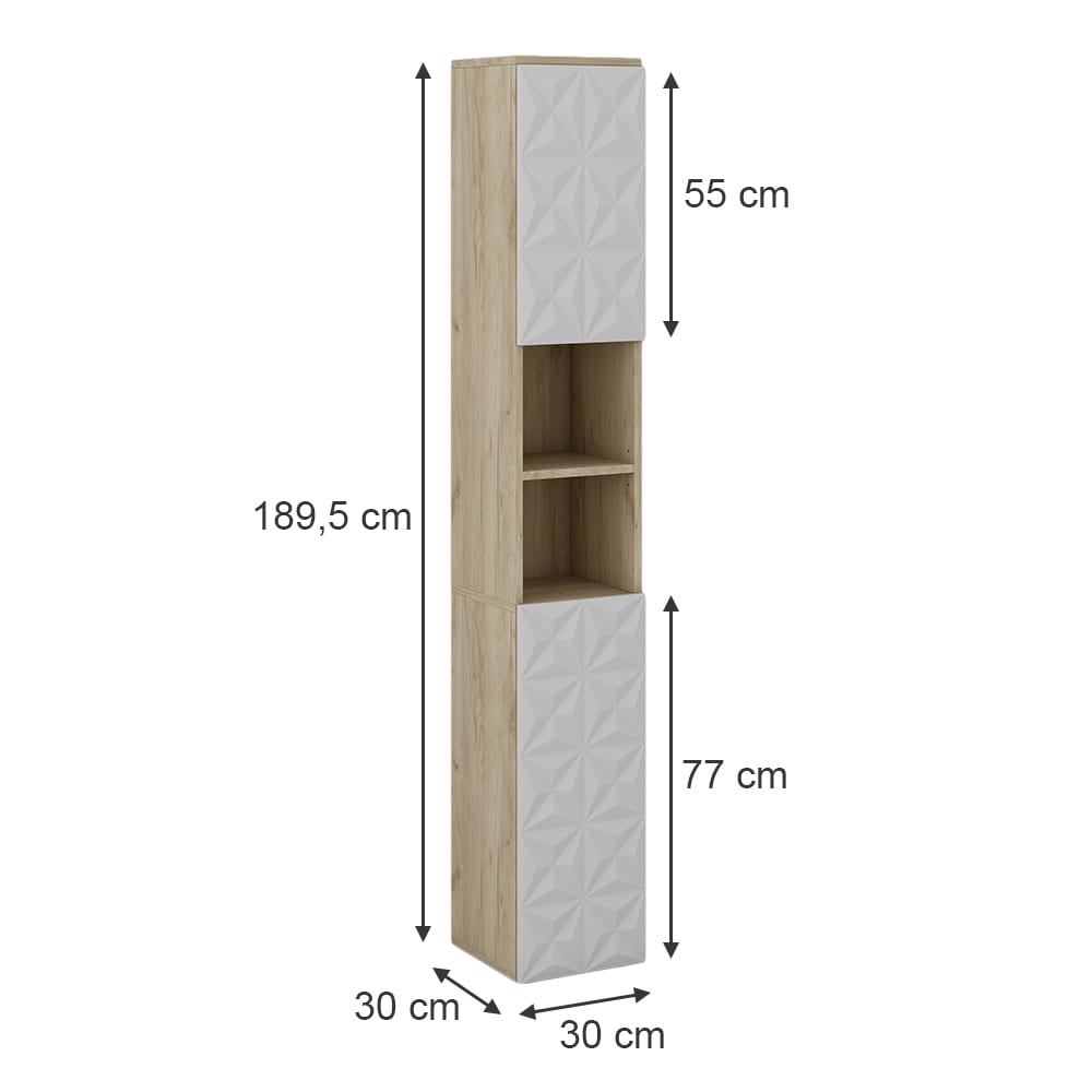 Badschrank mit 2 Türen und 3 Fächer Weiß 30x189,5cm - Maisons Du
