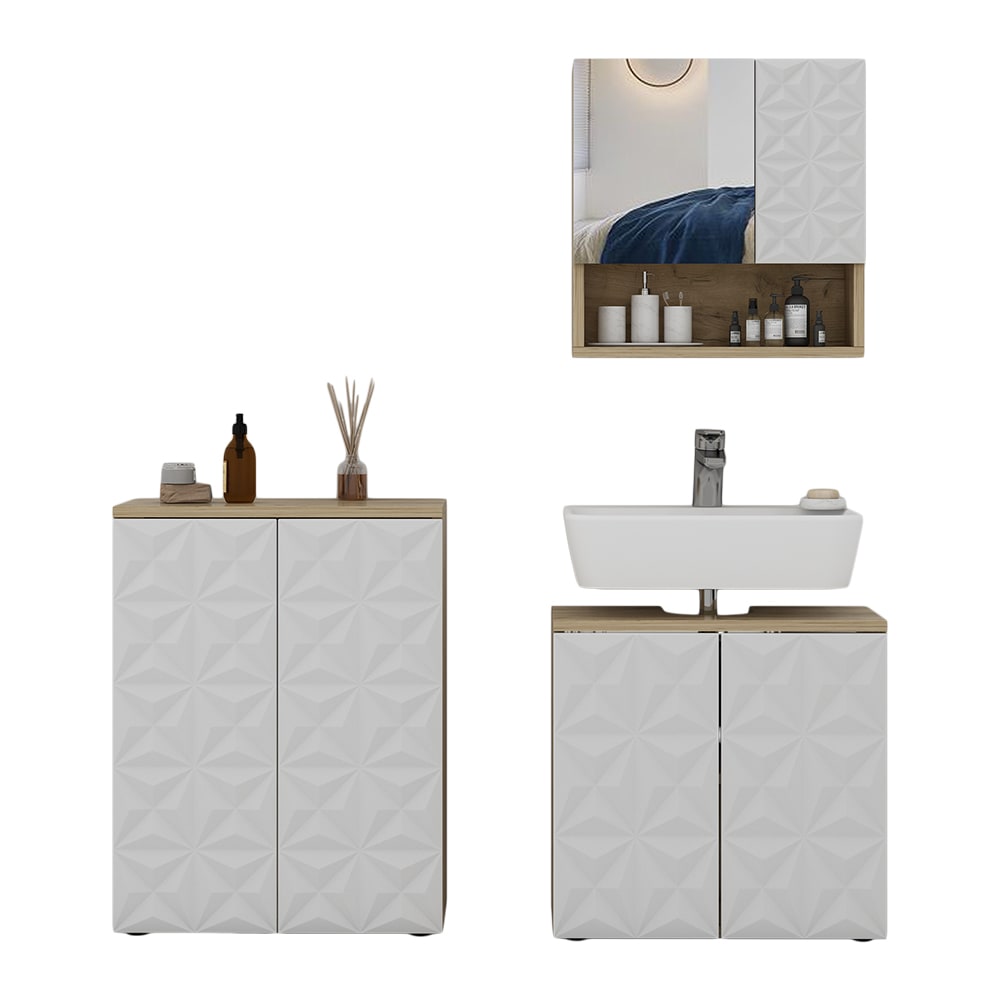 Vicco Badmöbel-Set 3-teilig Weiß 60x57cm style modern Weiß Spanplatte