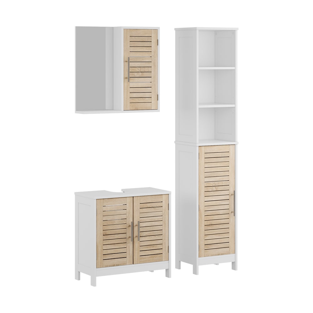 Vicco Badmöbel-Set 3-teilig Weiß/Eiche 60x60cm style modern Weiß Spanplatte