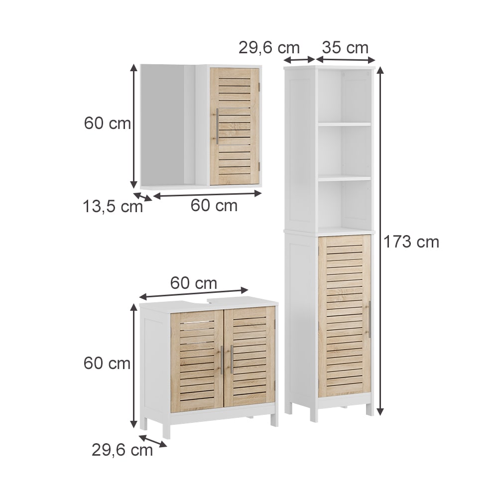 Badmöbel-Set 3-teilig Weiß/Eiche 60x60cm - Maisons Du Monde