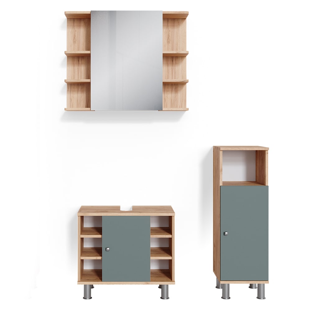 Vicco Badmöbel-Set 3-teilig Grün 60x54cm style modern Grün Spanplatte
