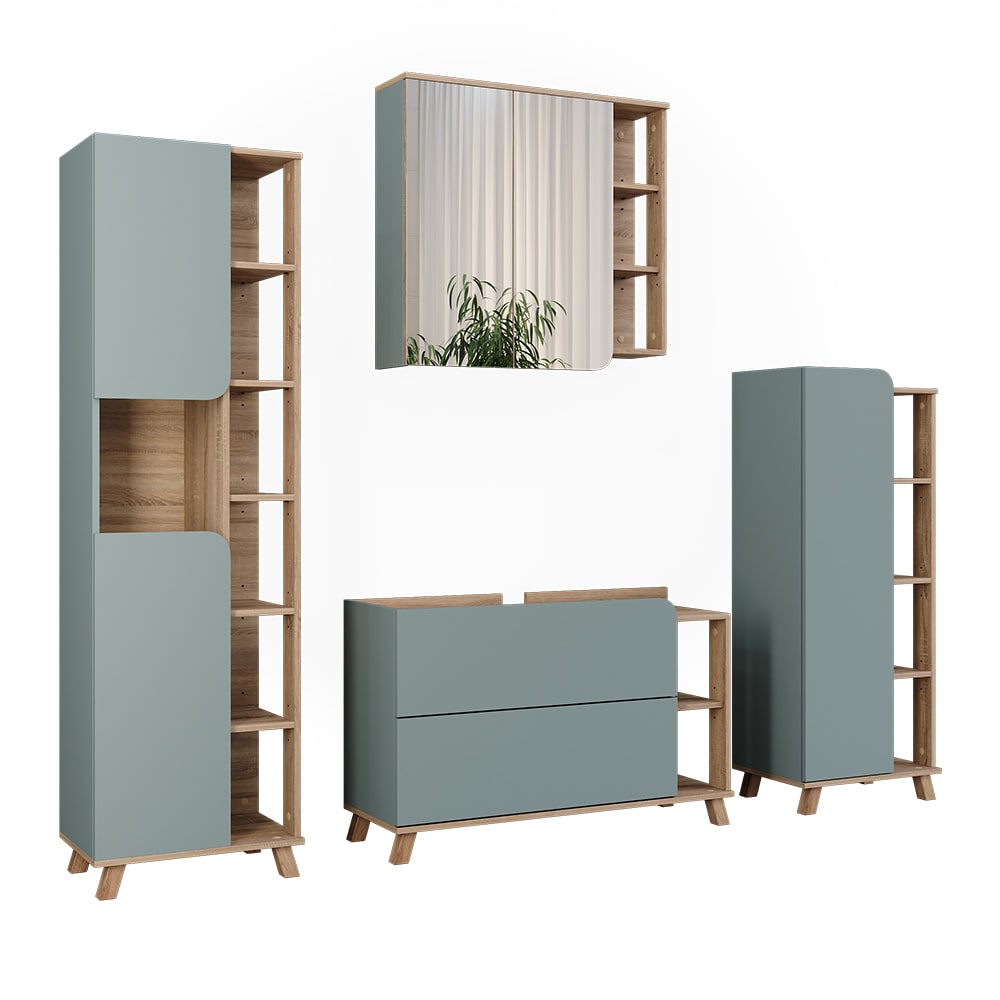 Vicco Badmöbel-Set 4-teilig Sonoma/Blau 100x65cm style modern Braun Spanplatte