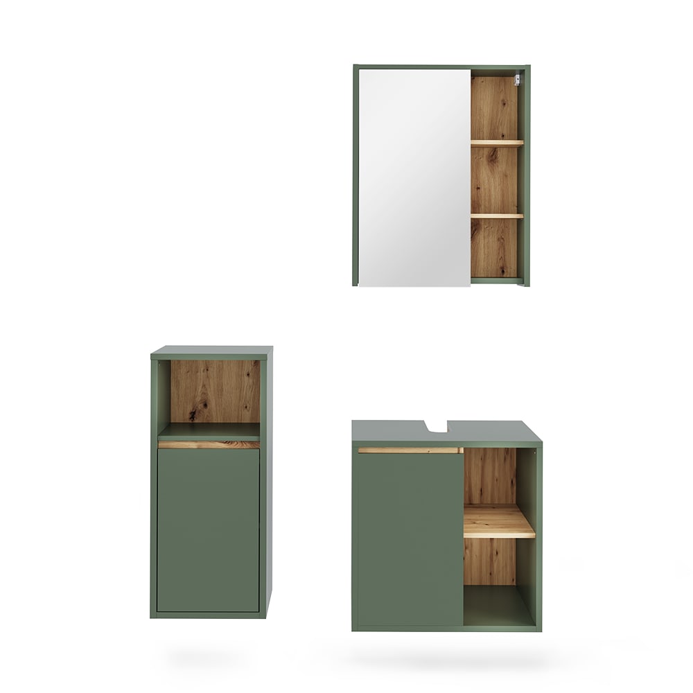 Vicco Badmöbel-Set 3-teilig Grün/Artisan-Eiche 60x60cm style modern Grün Spanplatte