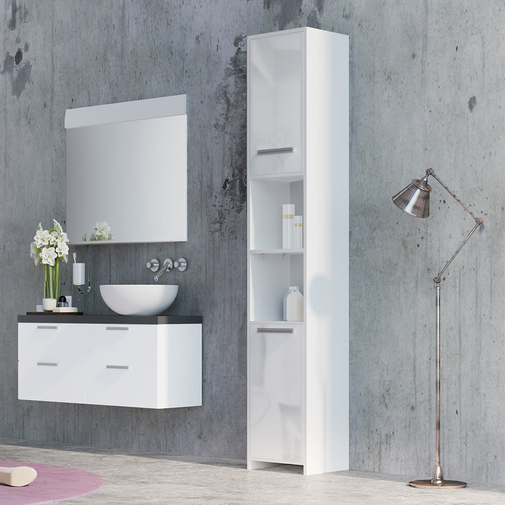 Badschrank  Weiß Hochglanz/Weiß 30x190cm - Maisons Du Monde
