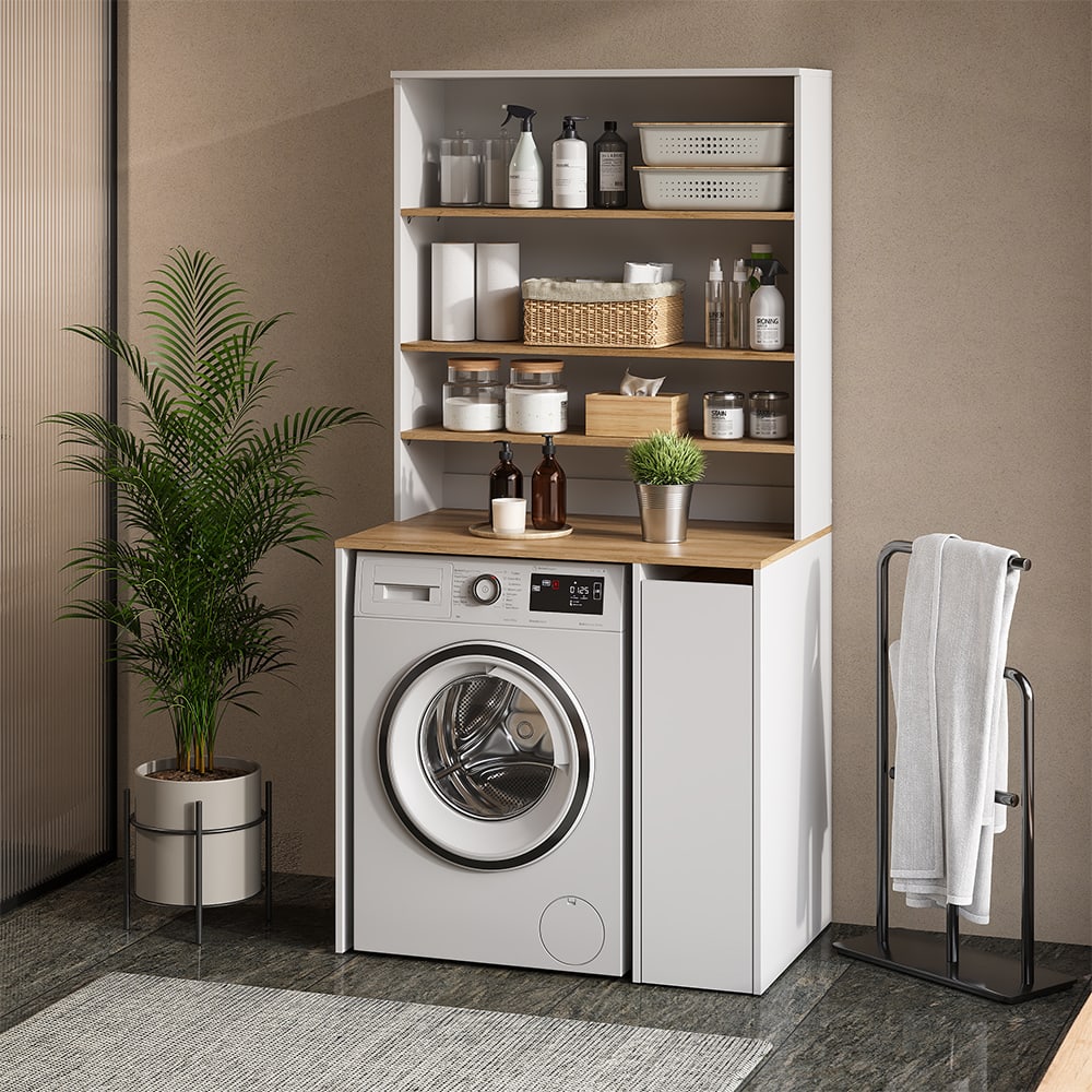 Waschmaschinenschrank 2 Teile mit Schrank,Regal Weiß/Artisan