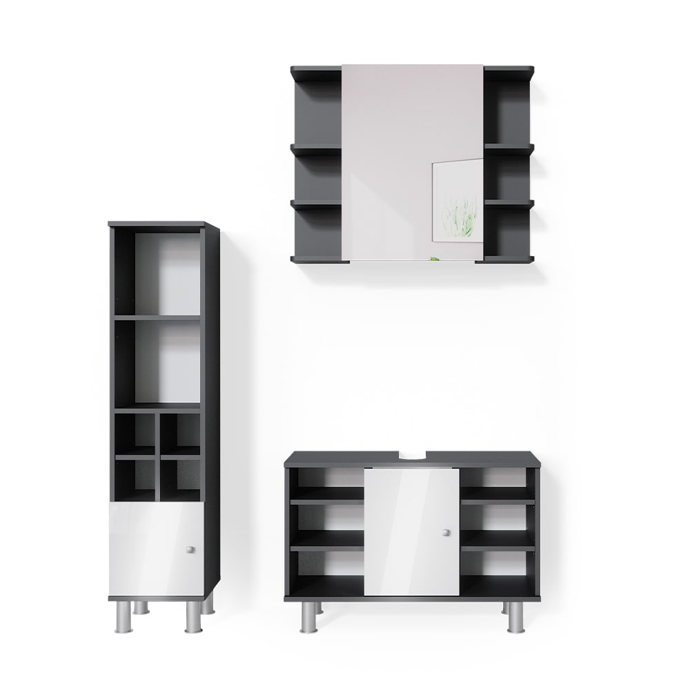 Vicco Badmöbel-Set 3-teilig Anthrazit 80x54cm style modern Grau Spanplatte