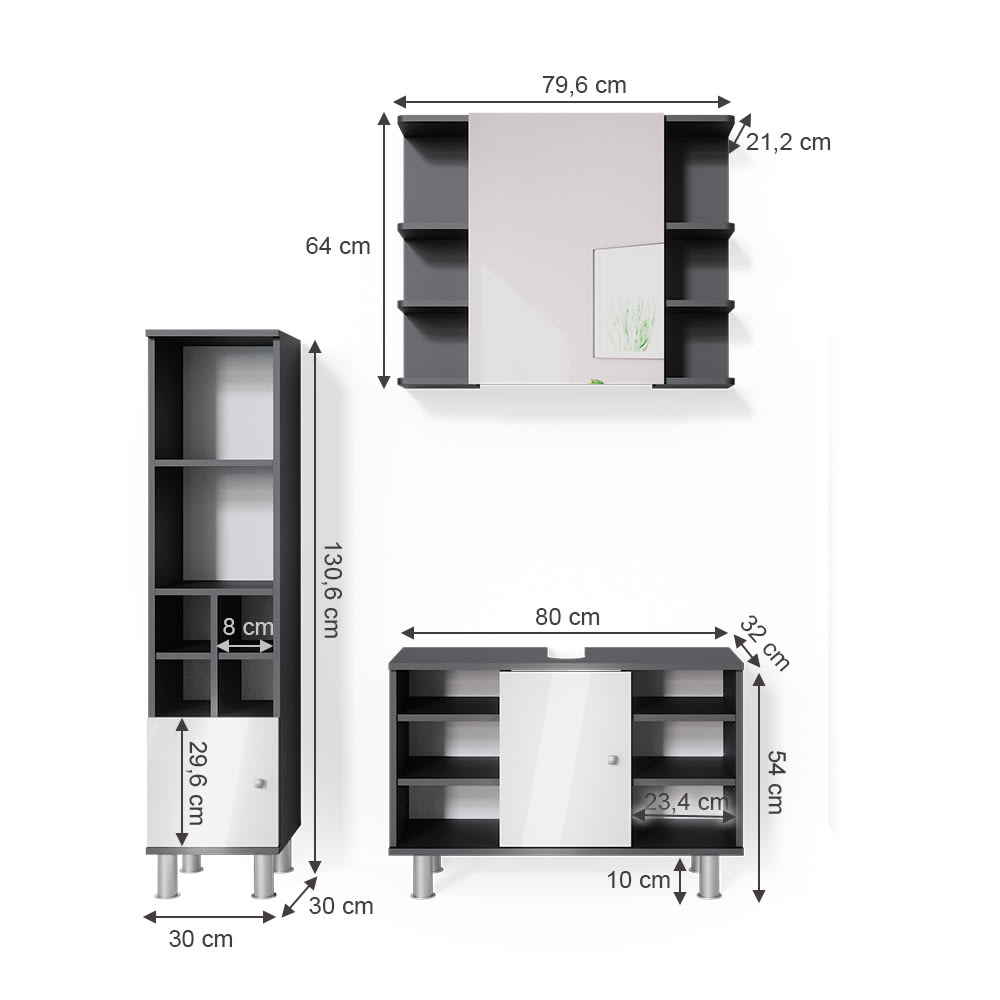 Badmöbel-Set 3-teilig Anthrazit 80x54cm - Maisons Du Monde