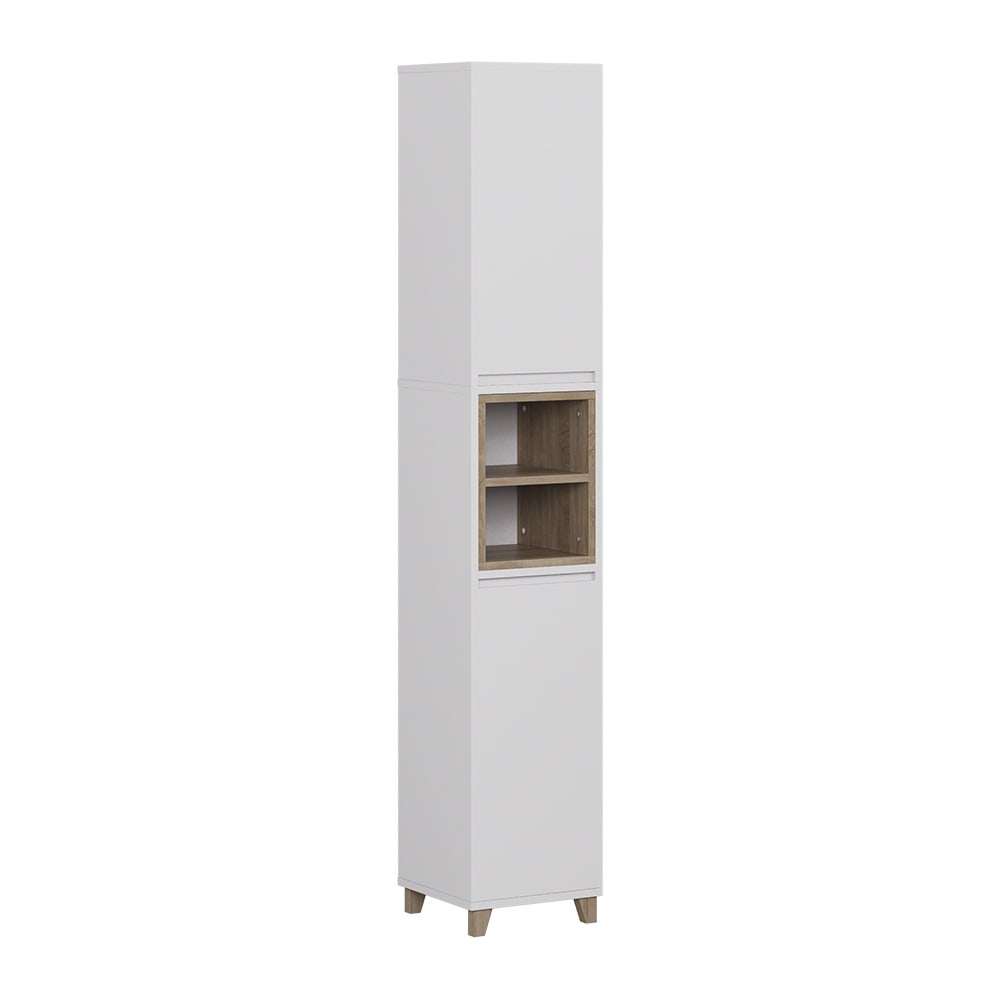 Vicco Hochschrank mit 2 Türen Weiß/Eiche 30x170cm style modern Weiß Spanplatte
