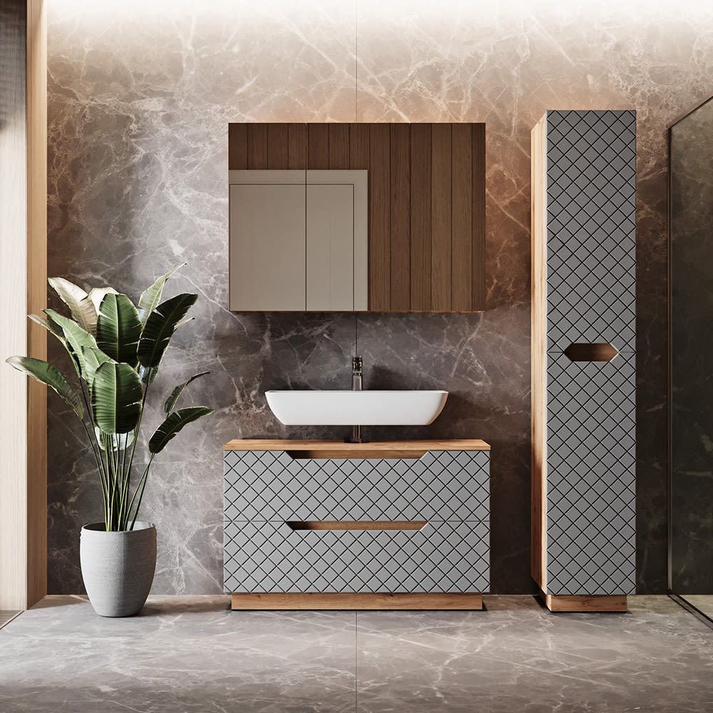 Badmöbel-Set 3-teilig Grau 100x62.5cm - Maisons Du Monde