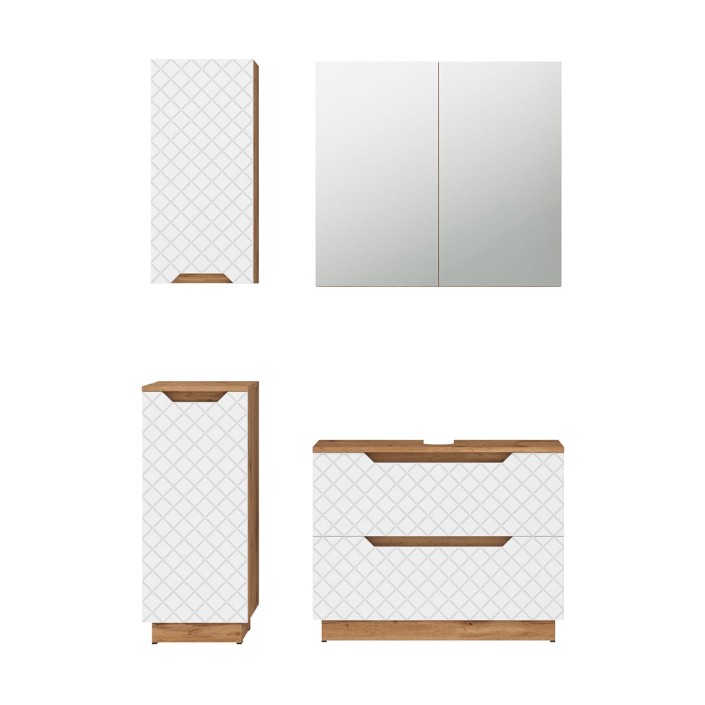Vicco Badmöbel-Set 4-teilig Weiß 80x62.5cm style modern Weiß Spanplatte