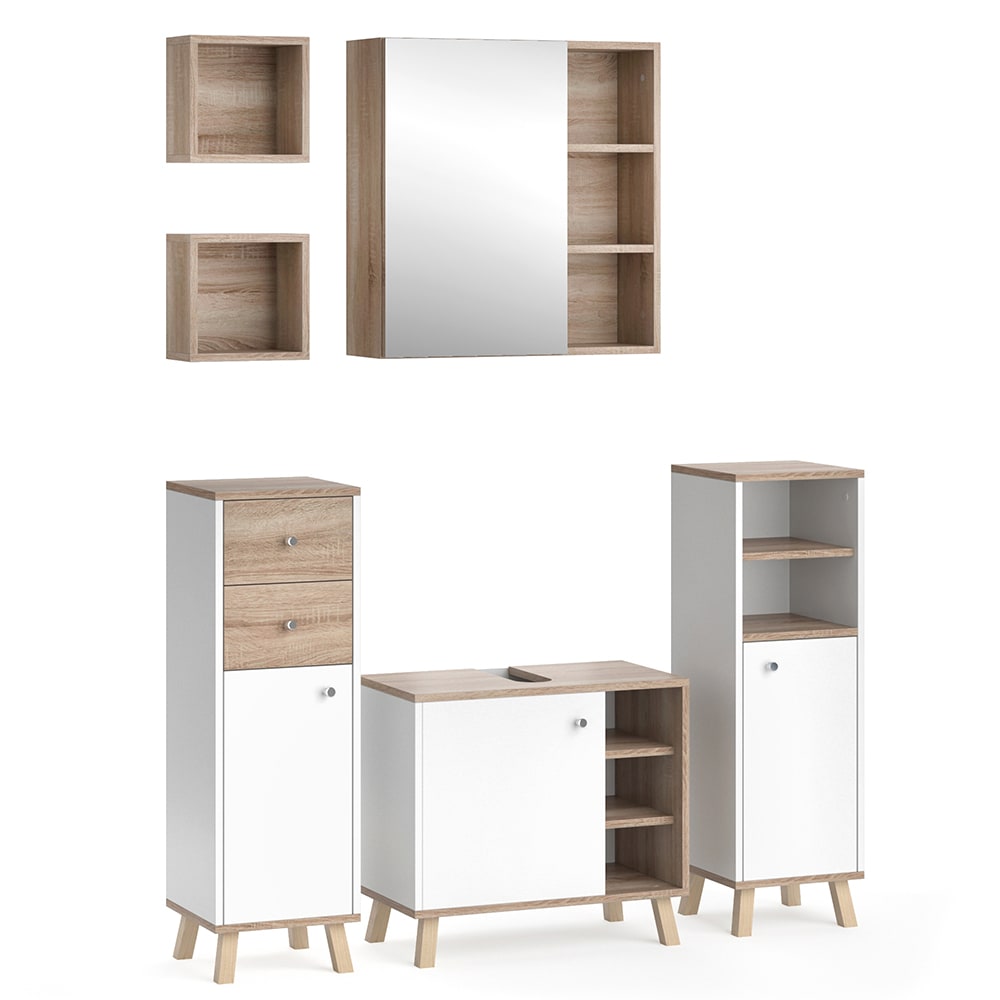 Vicco Badmöbel-Set 6-teilig Weiß 60x54cm style modern Weiß Spanplatte