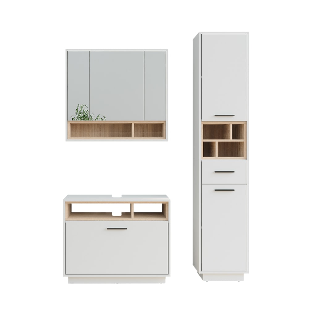 Vicco Badmöbel-Set 3-teilig Weiß/Sonoma 80x64cm style modern Weiß Spanplatte
