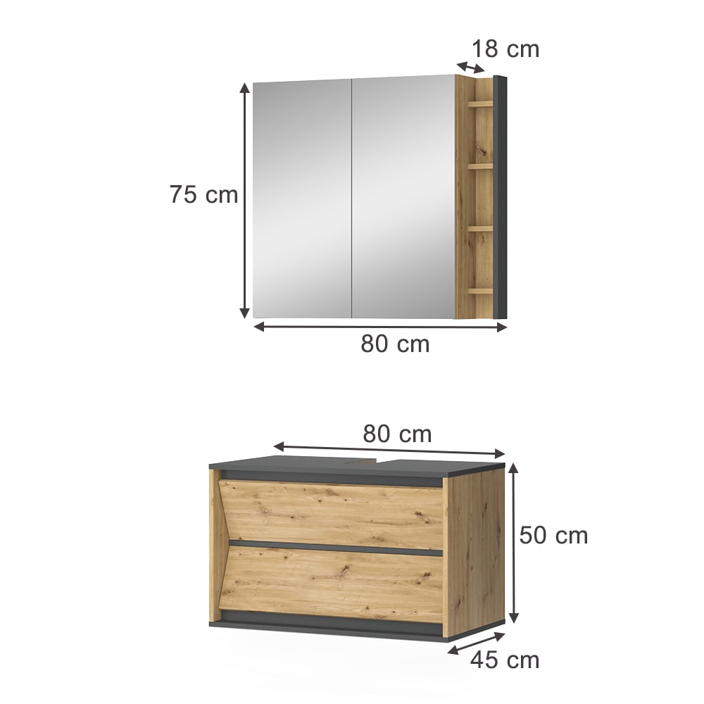Badmöbel-Set 2-teilig Anthrazit/Artisan-Eiche 80x50cm - Maisons