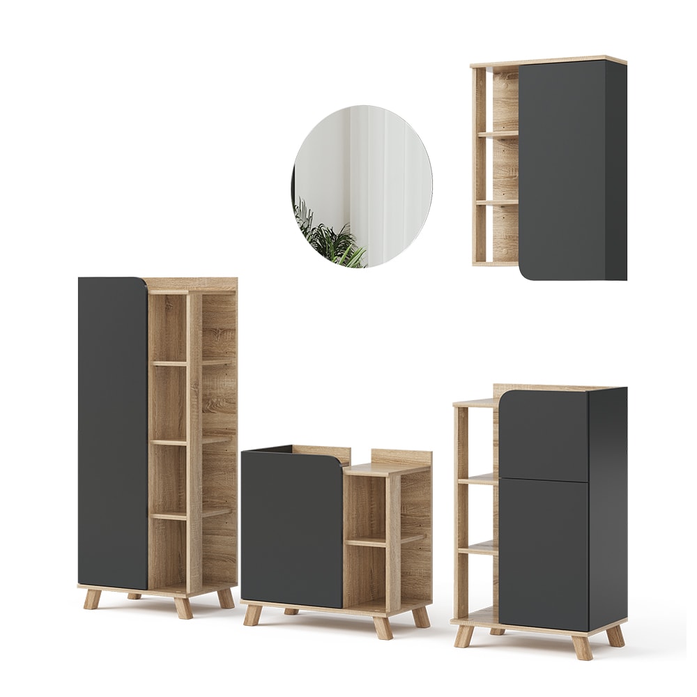 Vicco Badmöbel-Set 5-teilig Sonoma/Anthrazit 60x65cm style modern Braun Spanplatte