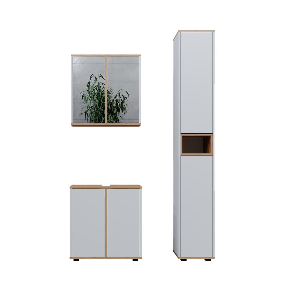 Vicco Badmöbel-Set 3-teilig Weiß/Artisan-Eiche 60x62cm style modern Weiß Spanplatte