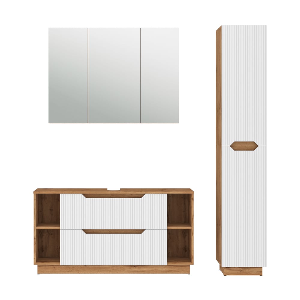 Meubles bain 3 pièces chêne/blanc rayé 119.2x62.5cm Meubles bain 3 pièces chêne/blanc rayé 119.2x62.5cm