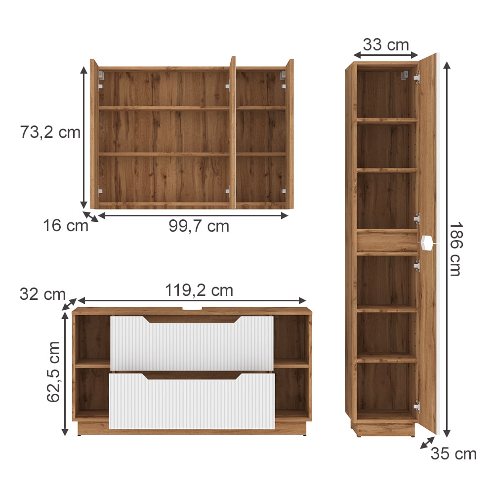 Badmöbel-Set 3-teilig Weiß 120x62.5cm - Maisons Du Monde